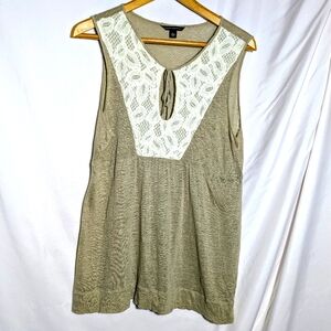 Banana Republic Linen Tank Top, Sleeveless, Keyhole Tie, Lace, Summer, Casual, L